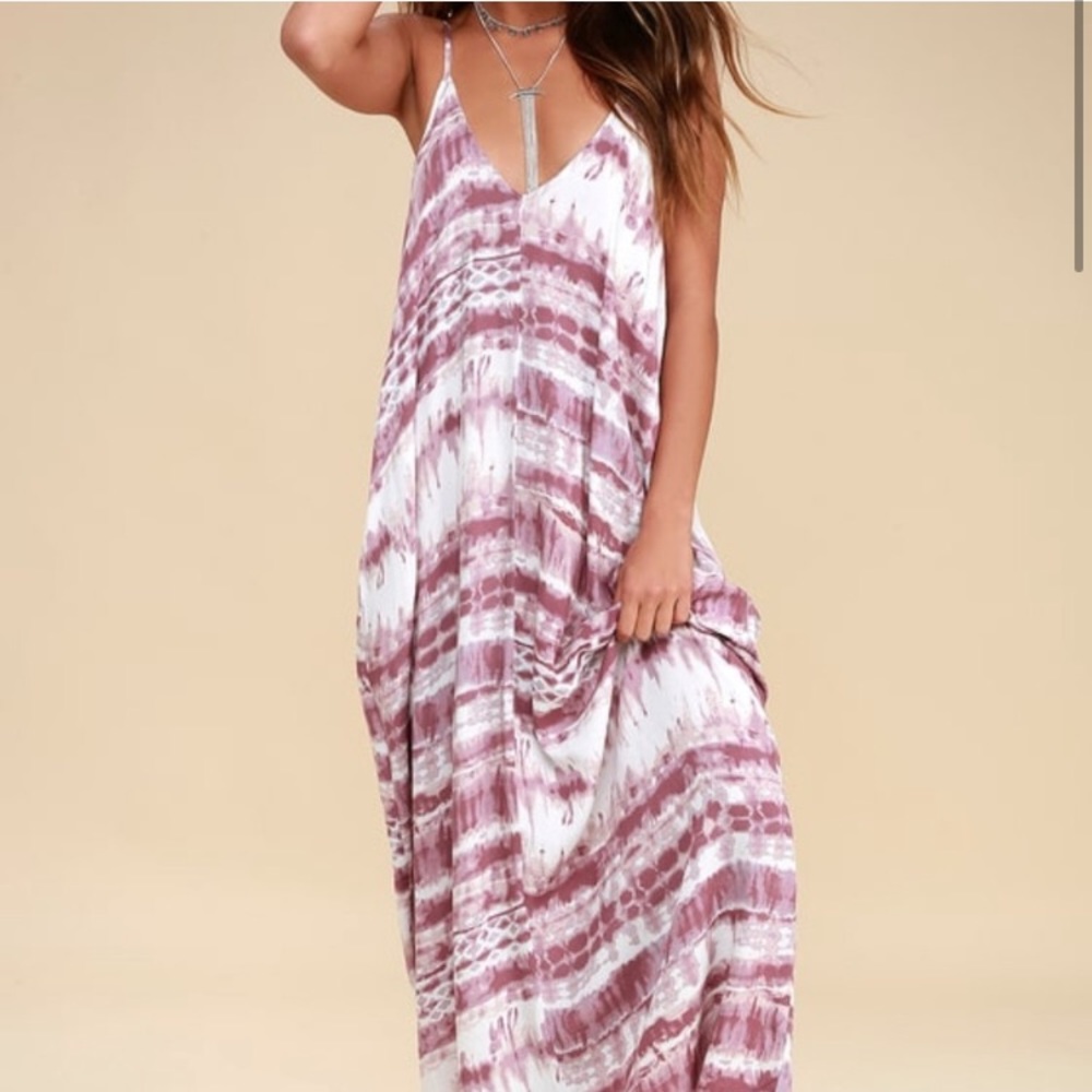 Lulu's Mauve Tie-Dye Maxi Dress